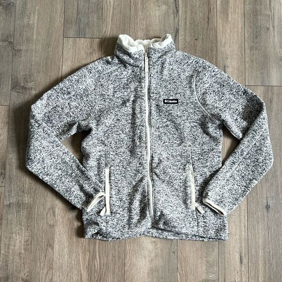 COLUMBIA White and Black Spacedye Knit Fleece Jacket Size XS - Picture 1 of 9